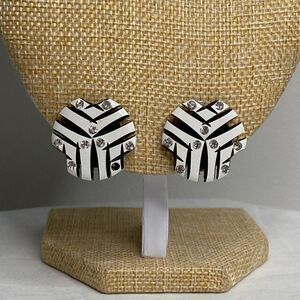 VINTAGE Women's White Round Gemstone Clip-On Earrings